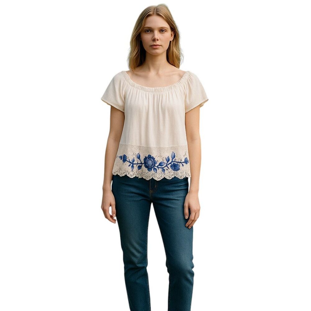 Adiva Off-Shoulder Lace Embroidered Floral Top